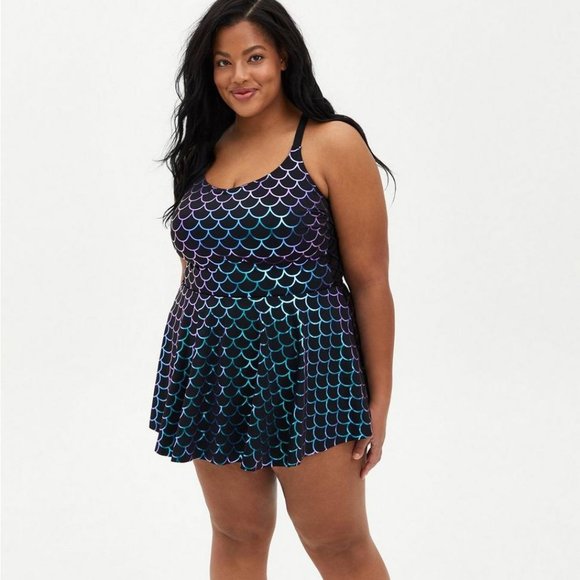 WIRELESS SHORT LATTICE SIDE SWIM DRESS WITH BRIEF - Picture 1 of 1
